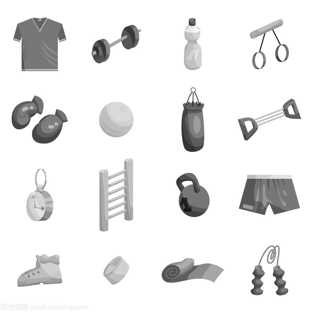 健身的圖標(biāo)集,單色的黑色風(fēng)格